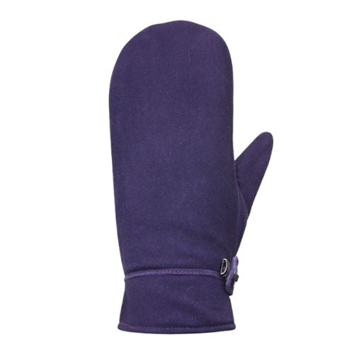 An Auclair acai suede mitten with drawstring at cuff.