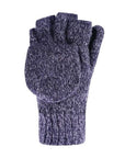 An Auclair dark silver grey wool fingerless glove with mitten flap velcroed open. 