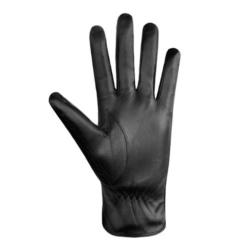 An Auclair Faith leather glove in black leather with black stitching. 