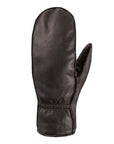 An Auclair black leather mitten with elastic at wrist.