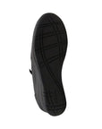 Black treaded outsole on the wedge from the bottom view