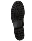 Treaded Ecco black outsole with logo stamped in middle.