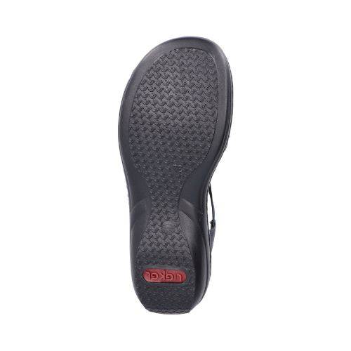 Black wavy treaded outsole with Red Rieker logo on heel.