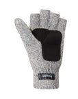 An Auclair grey wool fingerless glove with black suede palm has a Thinsulate logo on cuff.