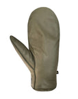 Palm of an Auclair khaki green leather mitten. 