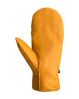 Palm of an Auclair mustard yellow leather mitten. 