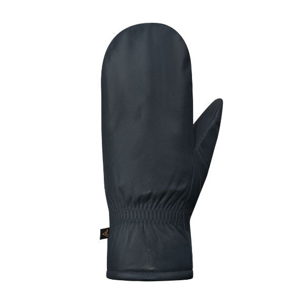 An Auclair navy leather fingermitt with gathered cuff.