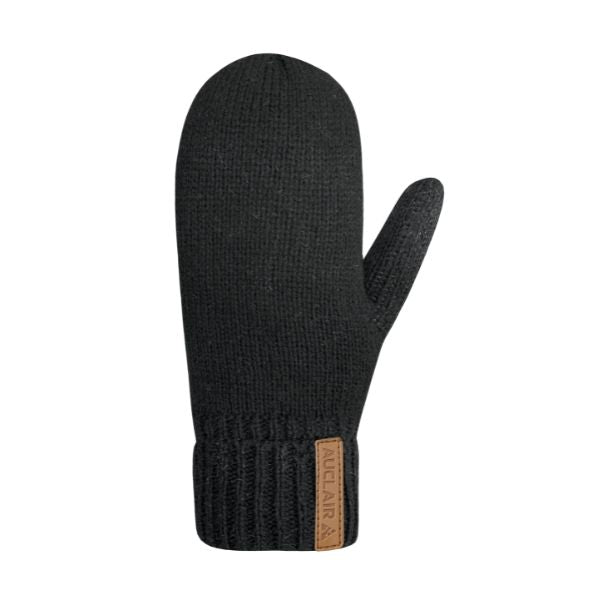 A black wool mitten with Auclair logo on the cuff. 