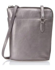 Pewter bucket bag by Derek Alexander with an adjustable shoulder strap