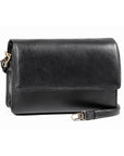 Half flap crossbody bag in black. 