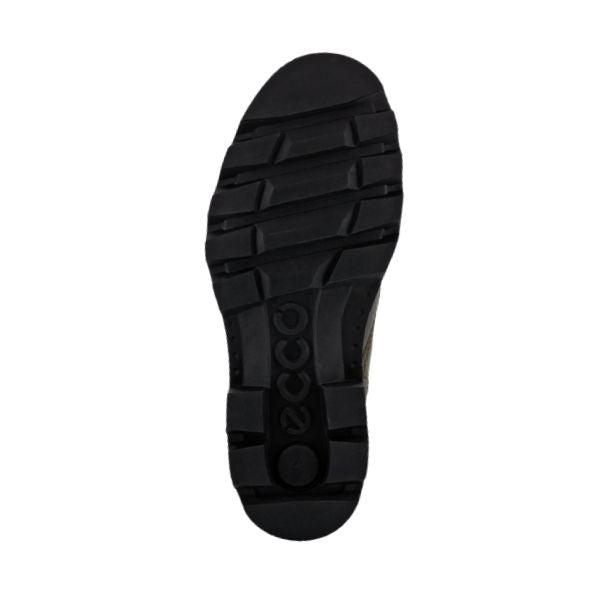 Black rubber outsole with tread. Ecco logo is embossed in the center. 