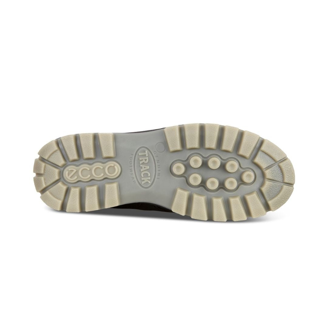 Taupe rubber outsole with Ecco logo and "Track" stamped into the center. 