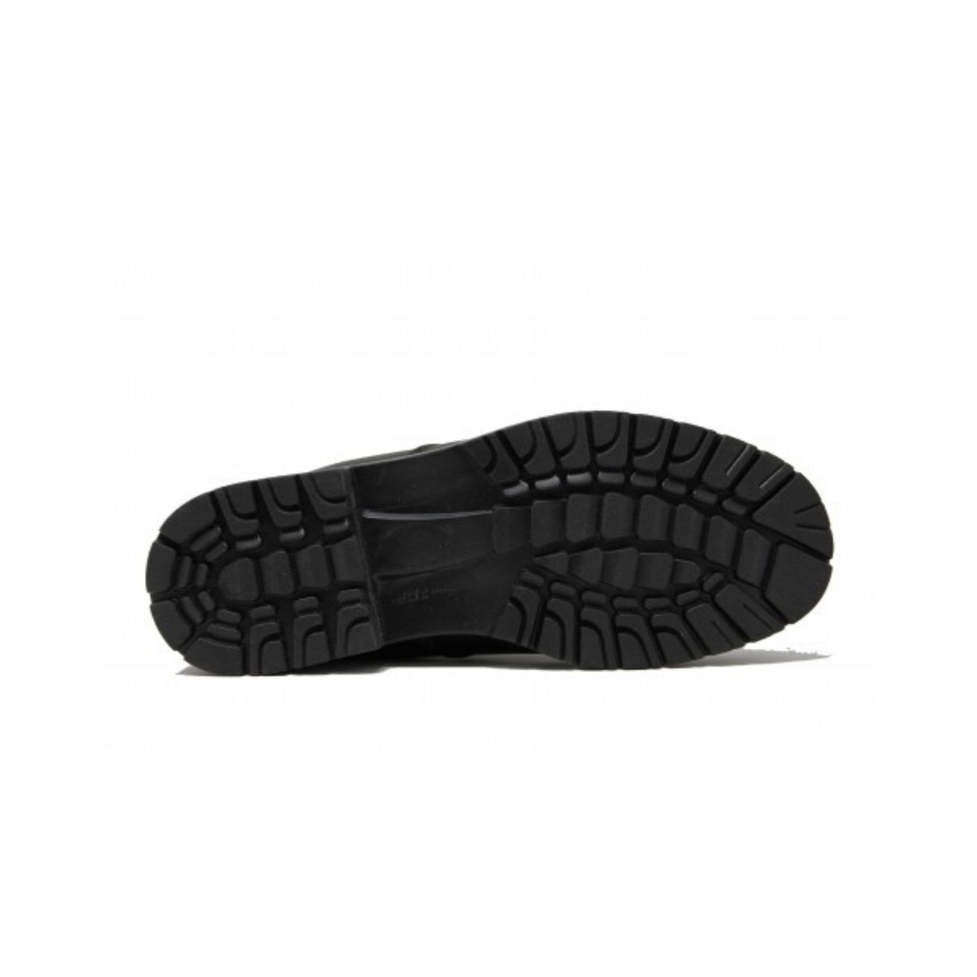 Black rubber outsole with deep tread. 