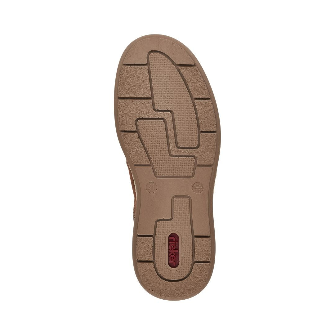 Brown outsole with red Rieker logo in heel.