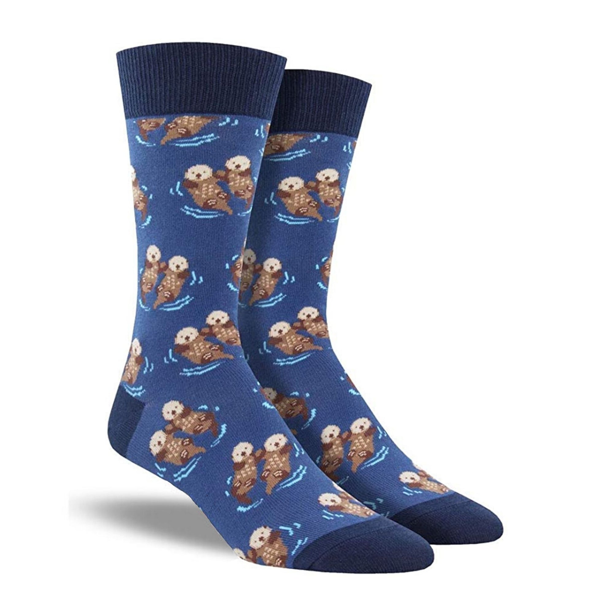 Blue socks with otters floating together