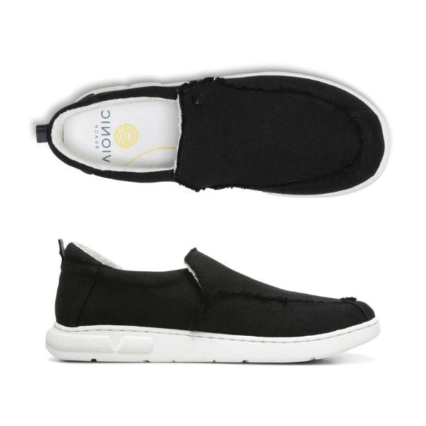 Black canvas shoe with white outsole.