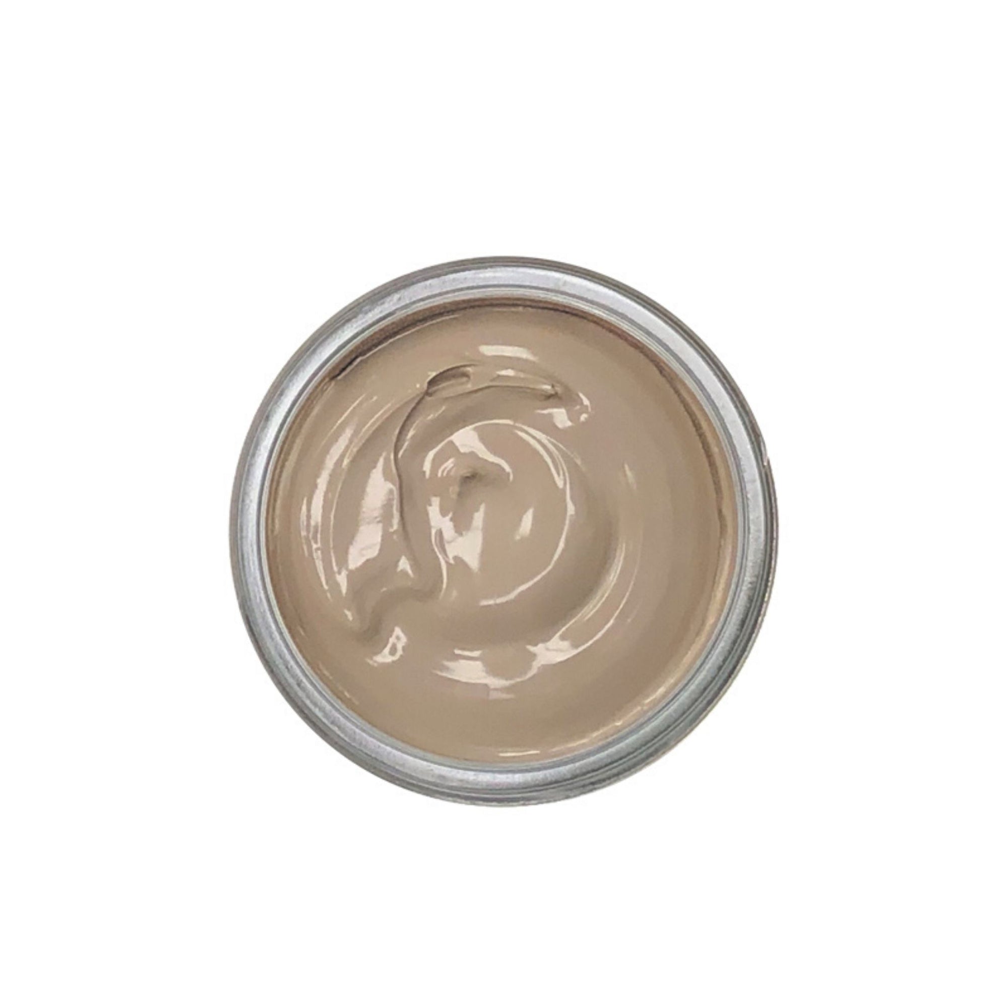 Taupe shoe cream polish in clear jar