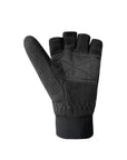 An Auclair black mitten has top folded back into fingerless glove. 