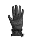 An Auclair black leather glove palm with stitched details on the palm and gathered leather at the cuff.