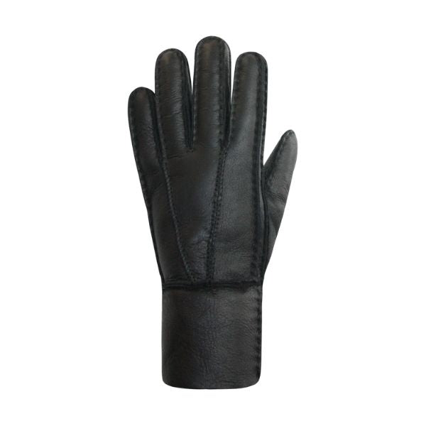 An Auclair black leather glove with stitched details along cuff and fingers. 