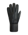 An Auclair black leather glove with stitched details along cuff and fingers. 