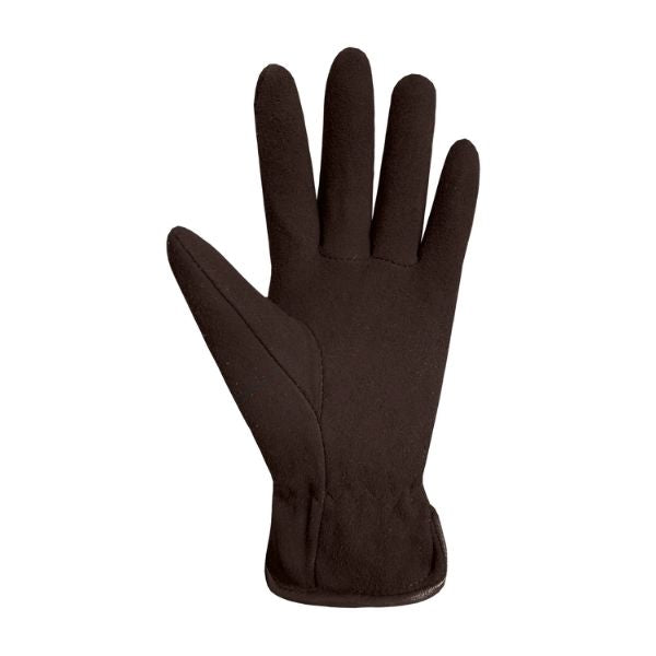 Palm of an Auclair brown suede leather glove. 