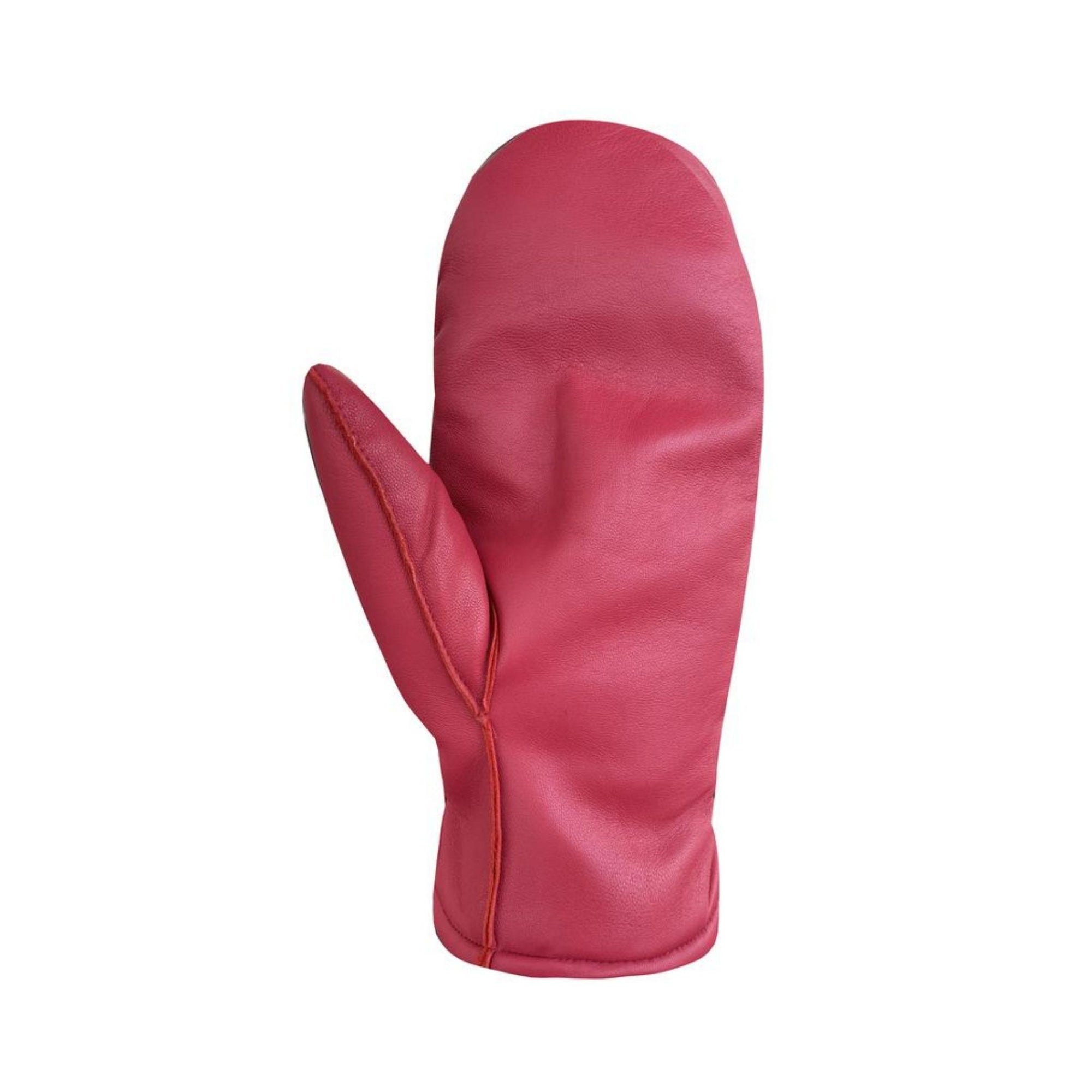 Palm of an Auclair cranberry red leather mitten. 