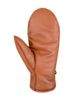 Palm of an Auclair cognac brown leather mitten.