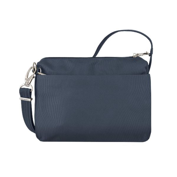 Back view of navy Travelon crossbody bag.