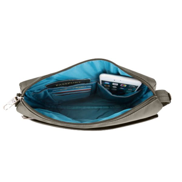 Inside view of Travelon's small crossbody bag.