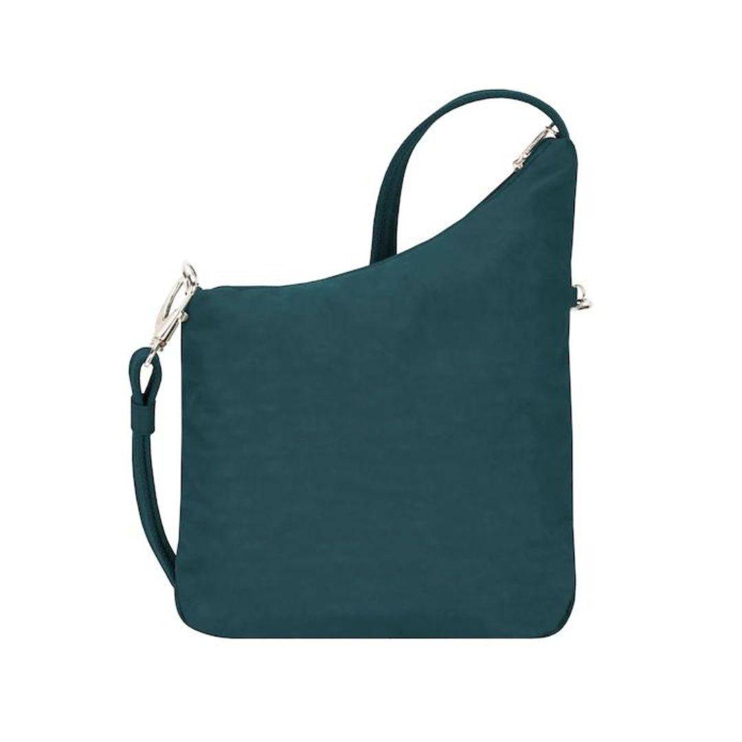 Back view of Travelon&#39;s crossbody bag in teal.