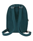 Back view of teal Travelon backpack with two adjustable straps with silver buckles.