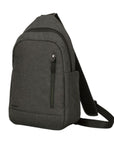 Grey sling backpack with front zipper by Travelon.