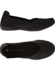 A pair of Bernie Mev black Catwalk ballet flats with a woven elastic upper , black logo'd footbed and black outsole. 