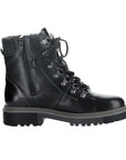 Profile view of Axel boot in black, featuring a zipper closure. 