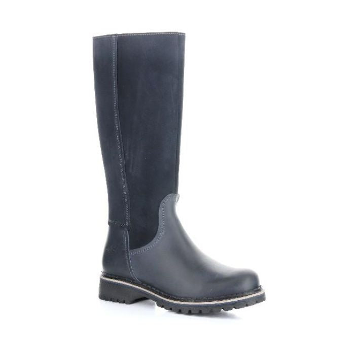 Hudson knee height boot in navy. Navy blue leather and suede upper with a black outsole.