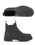 An pair of Ecco Chelsea Boots in black suede with black elastic goring and a black lugged outsole. 