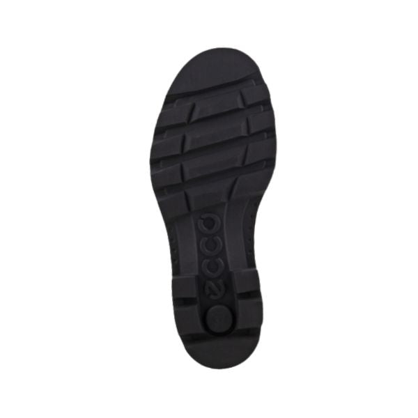 Black rubber outsole with tread and Ecco logo embossed in the center.