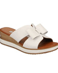 White leather slide wedge sandal with bow.