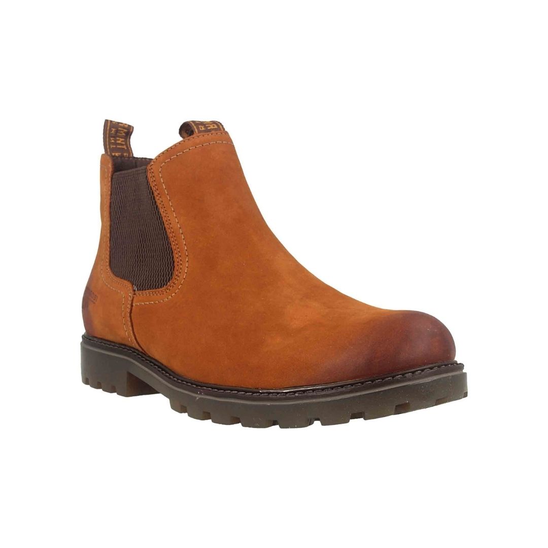 Brown Chelsea boot with dark brown elastic goring.