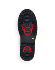 Black rubber outsole with great grip and red collapsible ice cleats