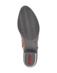 Black wave outsole with red Rieker logo on block heel.