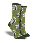 green socks with squirrels and maple leaves