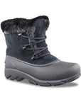 Black suede leather ankle winter Sorel boot with rubber foot and faux fur trim