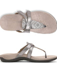 Supportive silver thong sandal.