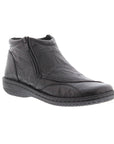 Black Alb ankle boot by Volks Walkers with soft textured upper and side zipper