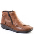 Brown Alb ankle boot by Volks Walkers with soft textured upper and side zipper.