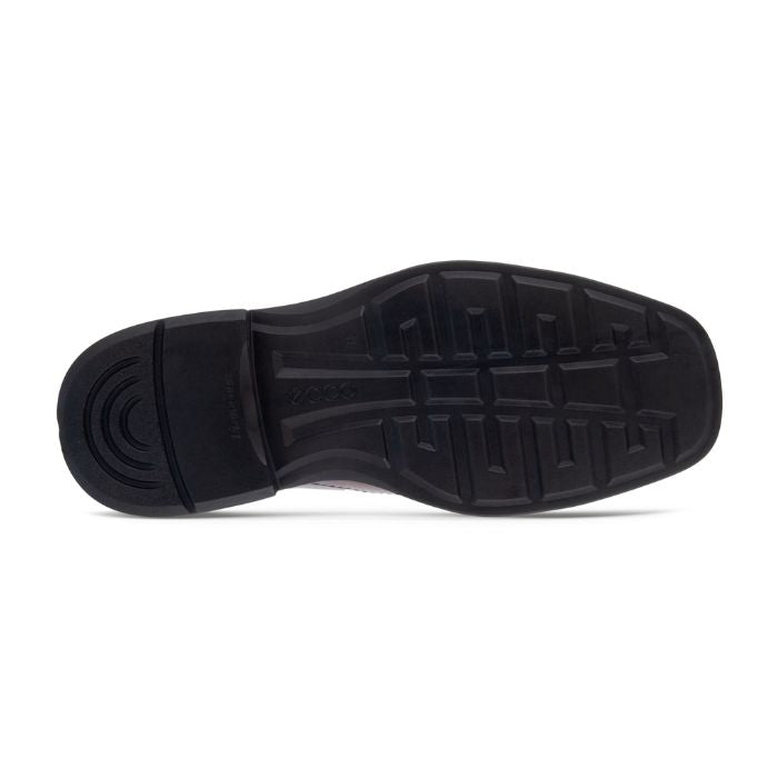 Black rubber outsole with Ecco logo in the center. 