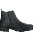 Profile view of Dax boot in black, displaying inside zipper. 