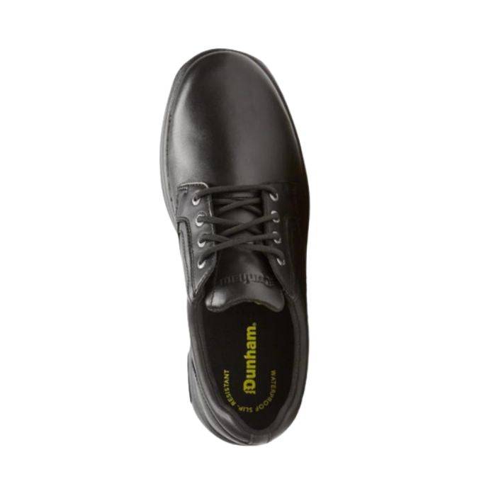 Top view of Service Plaintoe Lace-Up. Dunham logo is visible on the insole and tongue. 